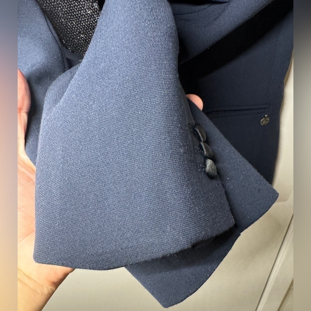 Maison Scotch Navy Blue Black Sequin Single Button Closure Tuxedo Blazer Size 1 - Picture 7 of 16